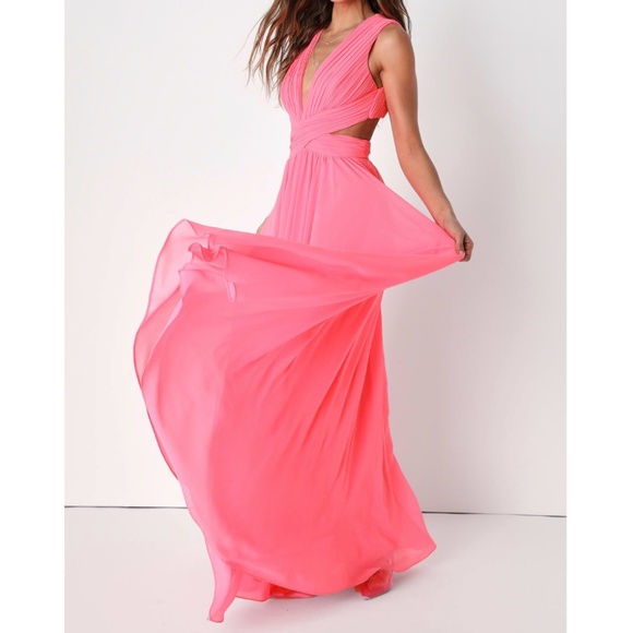 NWOT | LULUs Vivid Imagination Neon Pink Cutout Maxi Dress | Sz S - Picture 3 of 9